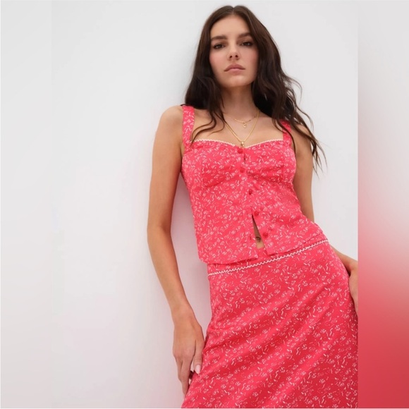 For Love and Lemons Chianti top and barbera midi skirt set pink XS - Picture 2 of 12